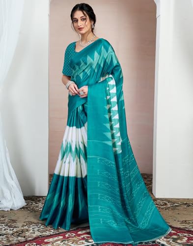 Image of SIRIL Women's Cotton Printed Saree With Unstitched Blouse Piece