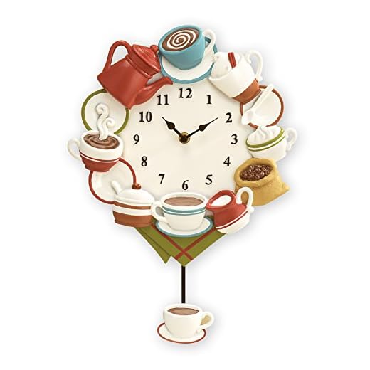 Collections Etc Coffee Cup Pendulum Wall Clock Kitchen Decor