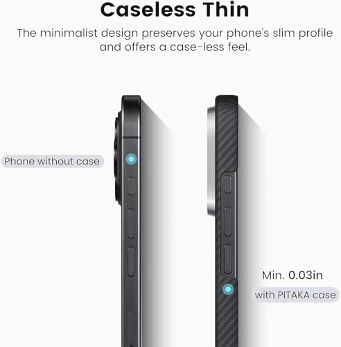 pitaka for iPhone 16 Pro Max Case 6.9 Inch, Compatible with MagSafe, Thin & Light Case iPhone 16 Pro Max with a Caseless Feel, 600D Aramid Fiber Woven [Ultra Slim-Black/Grey (Twill)]