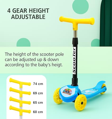 Image of VGRASSP 3 Wheel Skate Scooter for Kids with LED Light-Up Wheels, Foldable & Height Adjustable Handlebar, Rear Brake - Outdoor Kick Cycle for Boys & Girls - (Narrow Wheels)