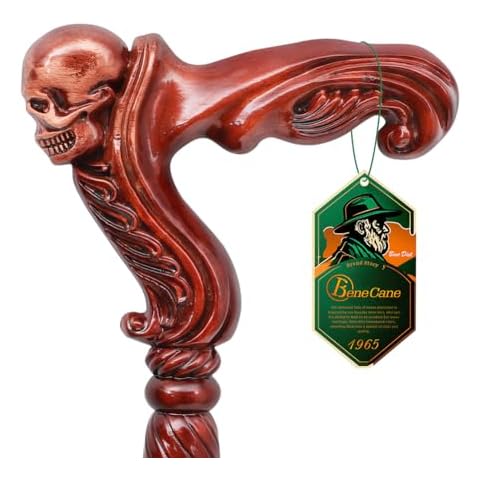 Canne en bois BeneCane avec poignée crâne Cover