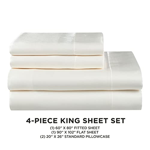 Juicy Couture King Size Satin Bed Sheet Set, Deep Pocket Silky Satin King Sheet Set With 1 Fitted Sheet, 1 Flat Sheet And 2 Pillow Case, Wrinkle Resistant And Anti Pilling Satin Bed Sheets - Ivory #TOP4