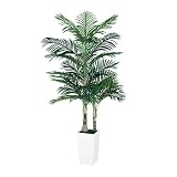 VIVATREES Golden Cane Palm Trees Artificial Indoor, 6FT Tall Faux Palm Tree with White Tall Planter...