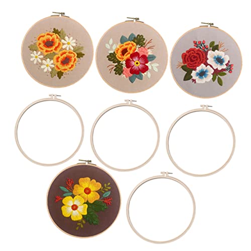 Kit de broderie DIY Tofficu avec fils et cadres ronds pour loisirs créatifs