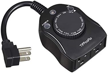 TiFFCOFiO Outdoor Timer Outlet, Dusk to Dawn Light Sensor Timer, Outdoor Light Timer for Electrical Outlets Weatherproof, 2 Grounded Outlets for Outdoor String Lights, 15A 1/2HP, CSA Listed