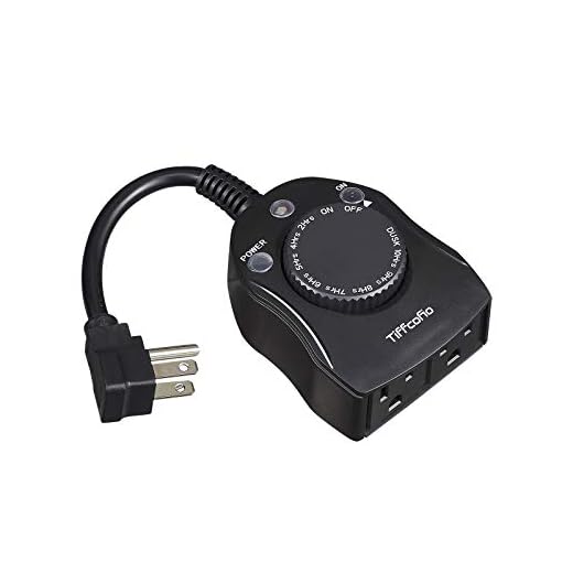 TiFFCOFiO Outdoor Timer Outlet, Dusk to Dawn Light Sensor Timer Weatherproof, 2 Grounded Outlets for Halloween and Christmas Lights, 15A 1/2HP, ETL Listed