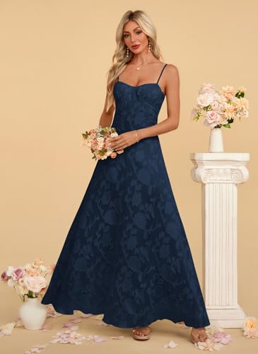 Image of Women's Elegant Wedding Guest Dress Spaghetti Straps Slim Fit Floral Sleeveless Formal Dress Maxi Evening Party