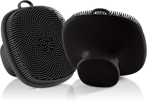 Image of Silicone Face Scrubber Black [2 Pack] | Soft Facial Cleansing Brush for Women & Men | Deep Exfoliating, Blackhead Remover & Pore Cleaner | Gentle Silicone Face Wash Brush for Glowing Skin - Reusable & Hygienic