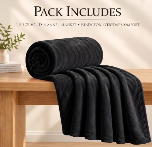 Image of BSB HOME Premium Flannel Blanket 280 GSM, Ultra Soft Plush & Cozy Warm Winter Blanket, Luxurious Double Bed Blanket for Adults, Elegant Solid Black Bedding, 90 x 86 Inches (230 x 220 cm) - Jet Black