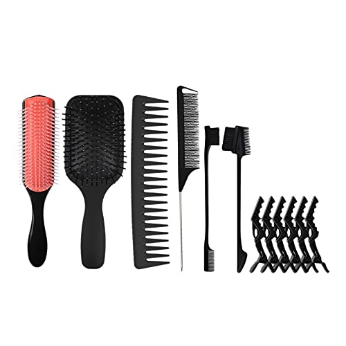 Jeenuuder - Juego de 12 cepillos desenredantes para cabello con textura 3A a 4C Kinky Wavy para cabello rizado grueso/seco/largo negro