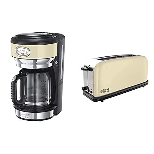Russell Hobbs Retro 21702-56 Cafetera de goteo, jarra cafetera de cristal para 10 tazas, 1000 W + Colours Plus Tostadora…