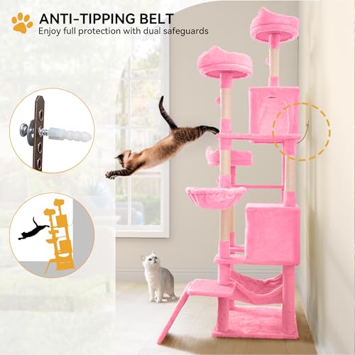 Rascador para gatos multi-niveles de 75 pulgadas rosa miniatura 4