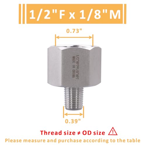 Image of Forged Reducer Adapter Fitting - Stainless Steel 304 Reducing Pipe Connector, 1 /2 inch NPT Female x 1 /8 inch NPT Male (pack of 2)