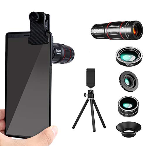 haxTON Phone Camera Lens 4K HD,13 PCs Phone Lens Kit 4 in 1,28X Telephoto Lens,198°Fisheye Lens,0.6X Wide Angle Lens,20X Macro Lens,Camera Lens for iPhone/Samsung/Android Phone