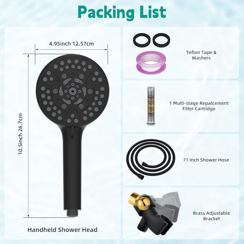 Hibbent High Pressure 10 Spray Filtered Handheld Shower Head, Matte Black - image 9