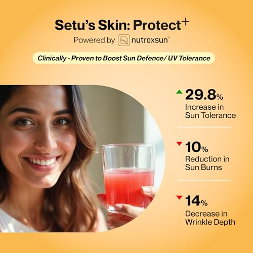 Setu Skin Protect - Drinkable Sunshield with Plant Based NutroxSun & Glutathione for Advanced Sun Protection | Boosts UV Tolerance, Reduces Pigmentation & Photoaging (1 Serving, Strawberry)