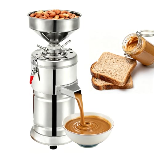 Aredwhiterui Máquina de Mantequilla de Cacahuete 15kg/h, Molinillo Eléctrico de Frutos Secos 1100W con Bloqueo de Seguridad, Fácil Limpieza Acero Inoxidable para Almendras, Sésamo, Anacardos