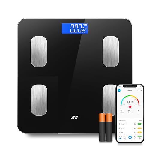 ANT Aura Smart Digital Body Fat Scale with Bluetooth | Accurate Weighing Machine for Body Weight, BMI, Muscle Mass, Body Composition | 180Kg Capacity – Black