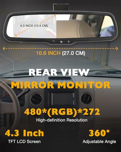 Image of Backup Camera Handle w /Rear View Mirror Monitor, Fits 04-16 Ford F150 F250 | Tailgate, Compatible with F350 F450 F550 Super Duty /Explorer, 4.3 inch Rear View, 170 Viewing Angle, Waterproof Reverse Camera