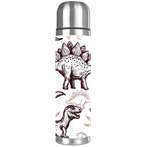Prehistoric Dinosaurios Reptiles con Huellas a Prueba de Fugas Botella de agua de acero inoxidable Termo aislado para bebidas frías y calientes 500 ml para oficina, escuela, viajes