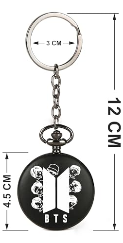 Image of Vintage Gandhi Style Pocket Watch with Engraved Designs & Messages Royal Black Analog for Men Women & Kids Includes Key Ring for car or Bike Keys Ideal Gift