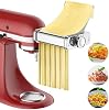 Accesorio de pasta GVODE 3 en 1 para batidoras KitchenAid, rodillo y cortador | Set de rodillo y cortador de pasta todo metal 3 en 1 con cortadores de espagueti y fettuccine, 8 ajustes de grosor y cepillo de limpieza 2