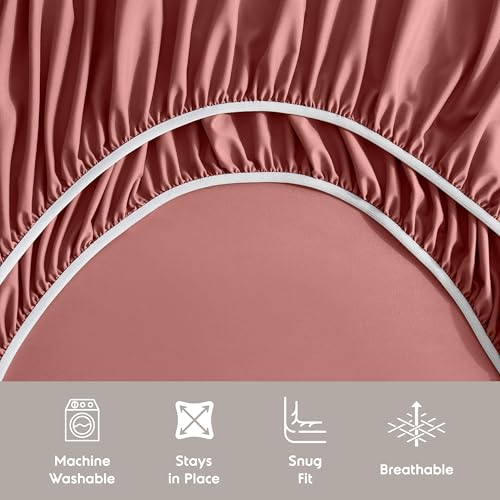 Image of Nestl Extra Deep Cal King Sheet Set - 6 Piece Breathable & Cooling Sheets - Hotel Luxury Bedding Set w /18-24 Inch Deep Pockets - Easy & Secure Fit - Super Soft, Wrinkle Free & Comfy - Pink Clay