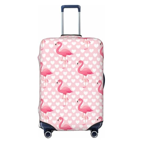Cute Flamingo with Heart Print Luggage Cover Washable Elasticated Suitcase Covers TSA Approved Stylish Dust and Scratch Resistant Case Protector for Kids and Adults