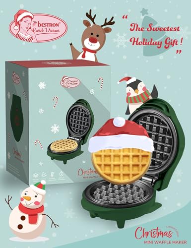Miniatura 3 de Bestron Mini Gofrera, Christmas Edition, Edición Limitada, Waffle Maker Con Revestimiento Antiadherente, Ideal Para Navidad, Fiestas O Como Regalo, Tamaño Del Waffle: 10 Cm, Color: Verde Mate