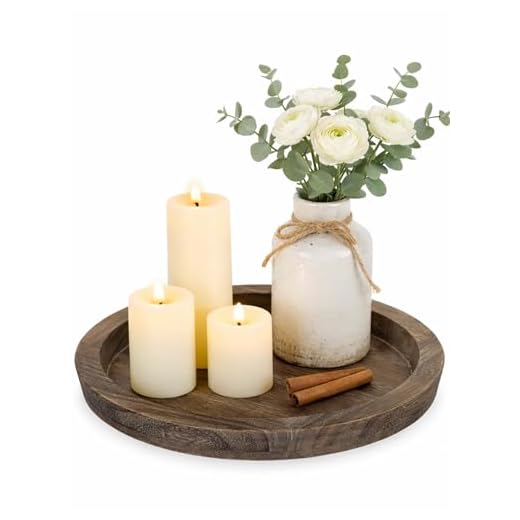 Hanobe Candle Plate Holder Tray: Round Wood Decorative Candle Plate Decor Farmhouse Table Centerpiece Rustic Wood Tealight Pillar Trays for Christmas Wedding Halloween Home Decor