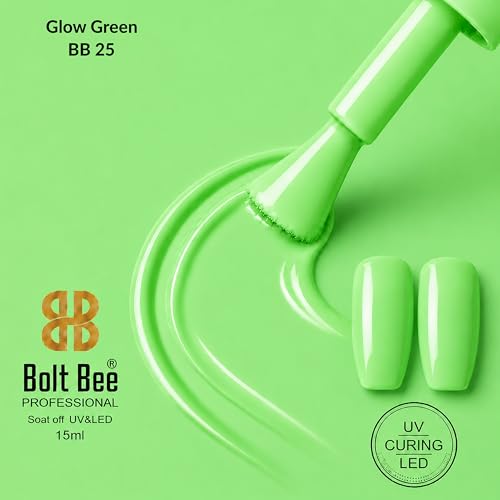 Image of Bolt Bee Glow Green Color Gel Nail Polish Soak Off UV Gel DIY at Home 15ML Manicure Salon Nail Art