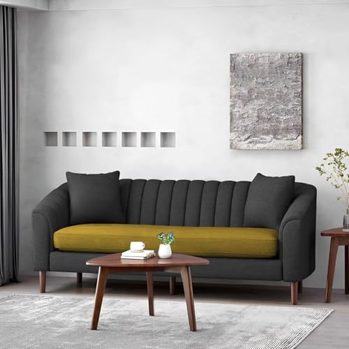 Image of Casaliving Doraldo 3 Seater Sofa Set for Living Room (Yellow- Black Colour Fabric) Premium Fabric Sofa Set