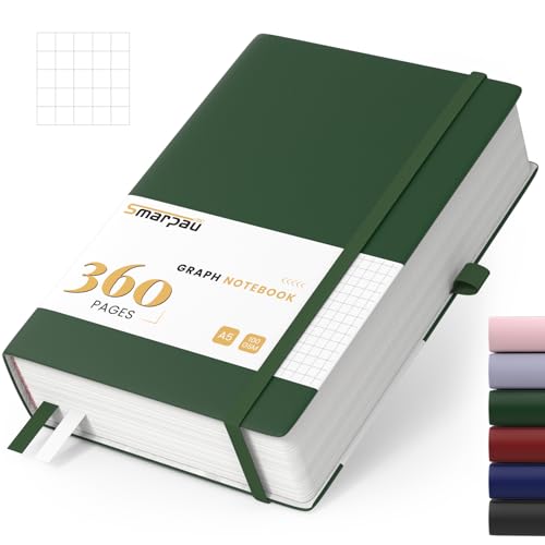 Notizbuch A5, Kariert Dickes Journal, 360 Seiten Hardcover Notizbücher, 100gsm Papier Hardcover Leder Journal für Erwachsene Arbeit, Schreiben, Notizen, Lernen, Reisen, 14.5 x 21cm - Dunkelgrün
