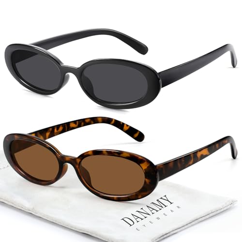 DANAMY Sunglasses Womens Retro Oval Sunglasses for Women Men Fashion Small Oval Sun Glasses 90s...