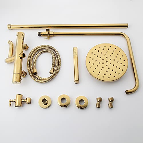 Mélangeur à double poignée avec douche à main et pomme de douche or - 4