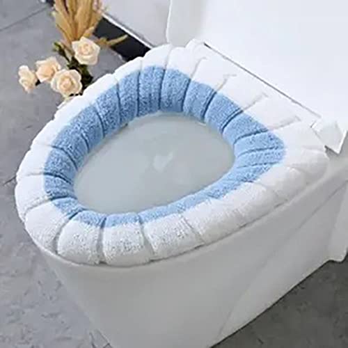GOOFFY 2 Stück Toilettensitzbezug waschbar weich Winterwärmer Badezimmer Toilettenauflage Sitz Closestool Abdeckung Deckel Matte Kissen Toilettensitzkissen Polster (Color : White Blue)
