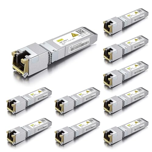 Image of 10Gtek ๐ญ.๐ฎ๐ฑ /๐ฎ.๐ฑ /๐ฑ /๐ญ๐ฌ๐-๐ง ๐ฆ๐๐ฃ+ ๐๐ผ ๐ฅ๐๐ฐ๐ฑ CAT.6a Copper Transceiver, Auto-Negotiation SFP+ Ethernet Module, up to 30-Meter, for Cisco SFP-10G-T-S, Netgear, Pack of 10