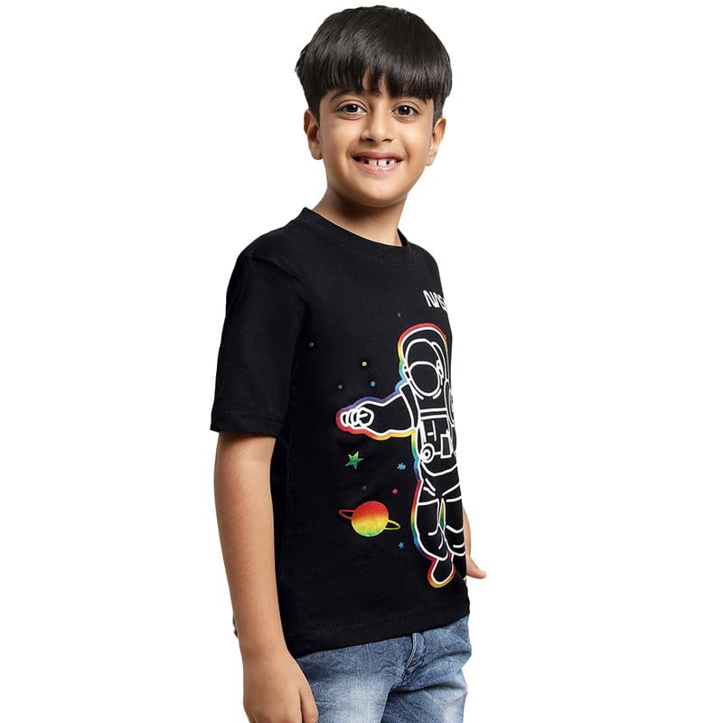 Kidsvillenasa Printed Regular Fit Black Cotton Boys T Shirt