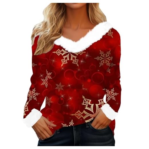 Suéter feo de Navidad para mujer Rigolo Mujeres Camisetas Invierno Árbol de Navidad Impresión Top Túnica Cuello V Sudadera Caliente Otoño Camisas Manga Larga Gran Tamaño Jersey Adulto Casual S-XXL