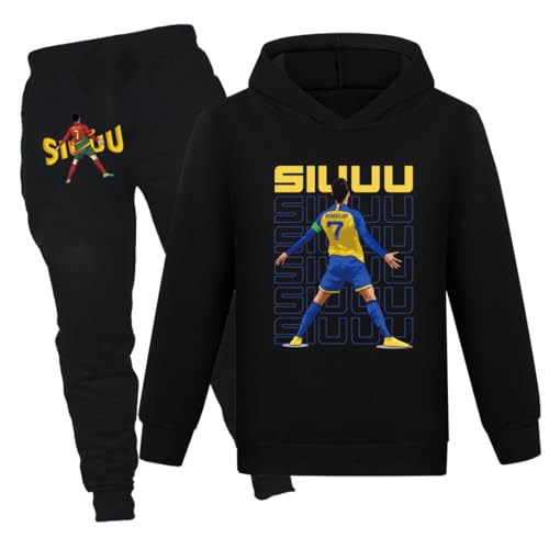 Kit de Fútbol Unisex para Niños Chándales Casuales Sudadera con Capucha y Pantalones de Fútbol Conjunto de 2 Piezas, negro01, 9-10 años