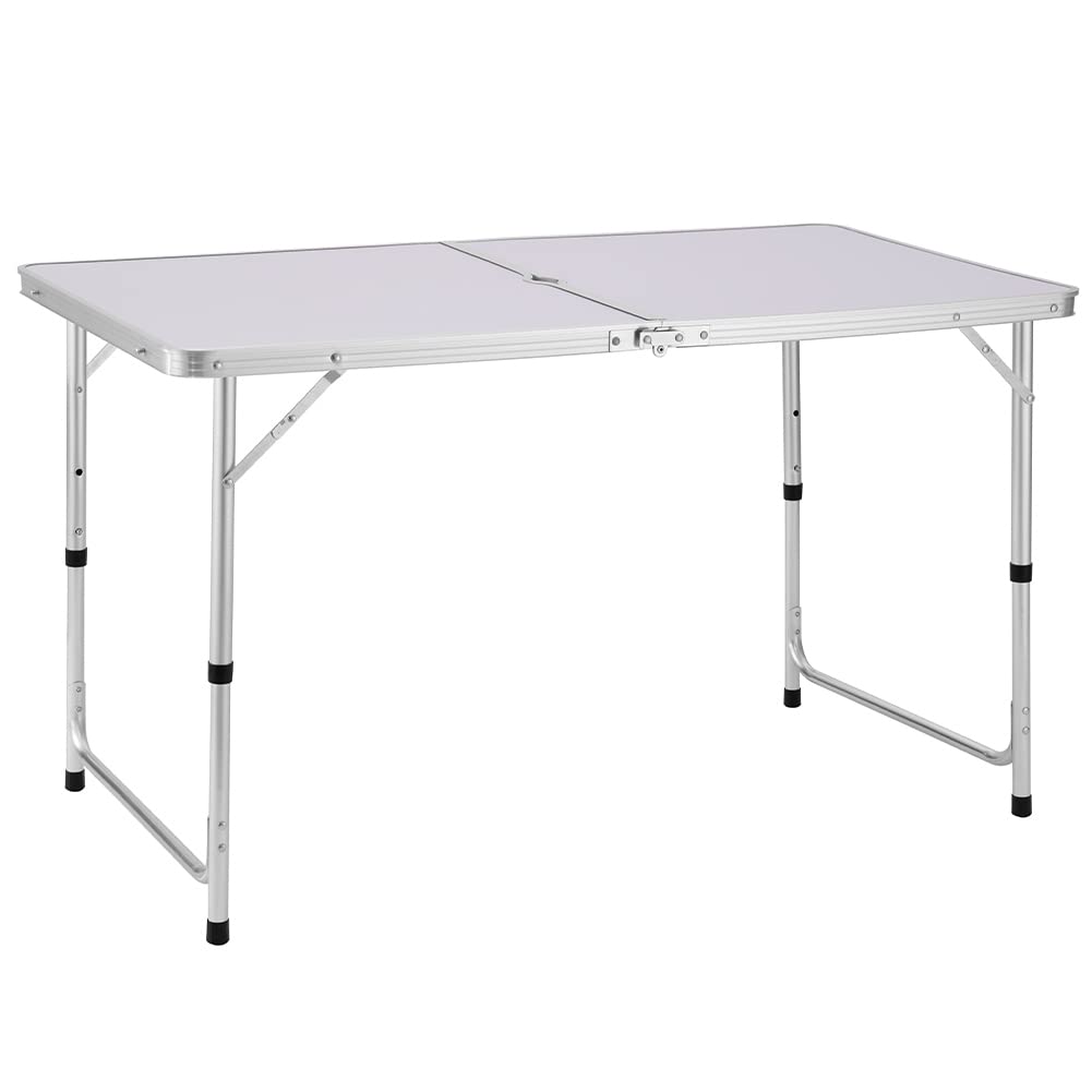 BAKAJI Piknik Camping Stół z regulowaną wysokością, aluminiową ramą, system składany z uchwytem do łatwego transportu, idealny do ogrodu i jadalni na zewnątrz, rozmiar 60x120x70cm