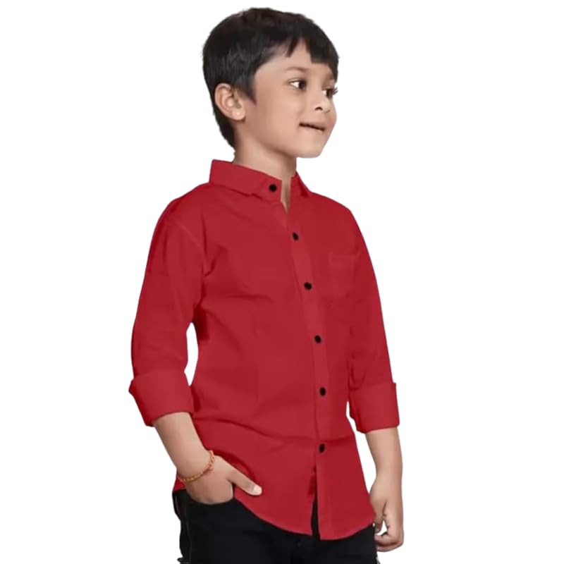 Image of Boys Cotton Blend Solid Full Sleeve Shirt with Spread Collar ? Casual Shirt for Kids