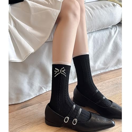 Image of Starella Women's Cute Bow Ruffle Frilly Socks Lace Polka Dot Casual Crew Sock for Flats 4 Pairs