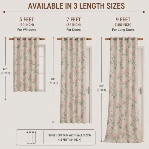 Image of Clasiko Cotton Sheer Curtain Set of 2 | 54x60 Inches /5 Feet | Linen Texture | Rose Blush | 40% Light Filtering | 54x60 Inches | Printed Window Curtain for Living Room, Bedroom