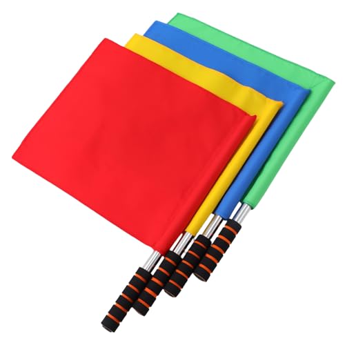 FOMIYES Lot de 4 Drapeaux de Signalisation Manuelle 25x25 Cm en Polyester Solide, Couleurs Rouge, Jaune, Bleu et Vert Vif, Drapeaux de L'arbitre pour Compétition...