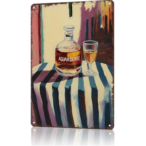 FANPOK Funny Vintage Metal Sign Aguardente Poster Wall Art for Home Living Room Office Bar Decor 8X12inch
