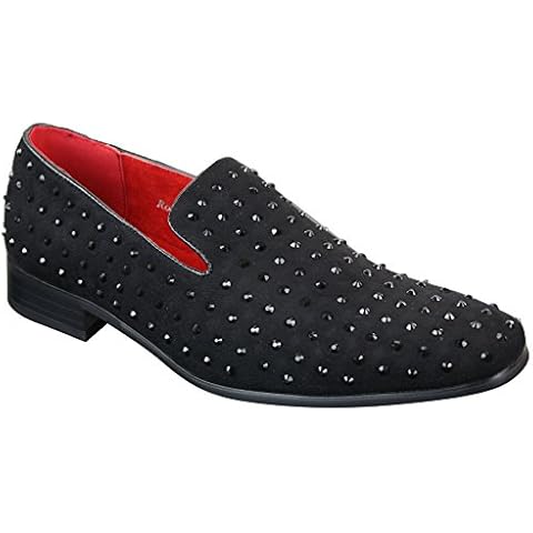 Mens Suede Slip On Loafers Shoes Stud Spikes Silver Smart Casual Shiny Party Cover