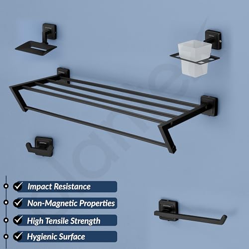 Image of Plantex Decan 304 Grade Stainless Steel Towel Rack for Bathroom /Soap Holder /Napkin Ring /Tumbler Holder /Robe Hook /Bathroom Accessories - Black