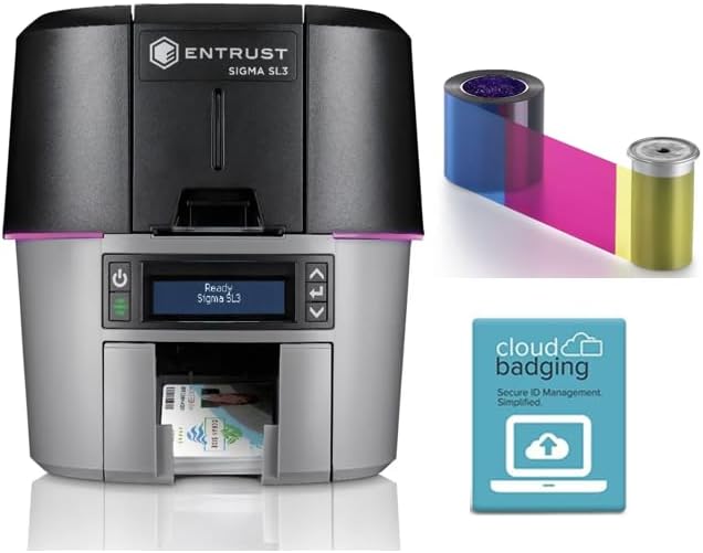 Entrust DatacardDual Sided Sigma SL3 ID Card Printer with YMCKT Ribbon and Cloudbadging Demo Software