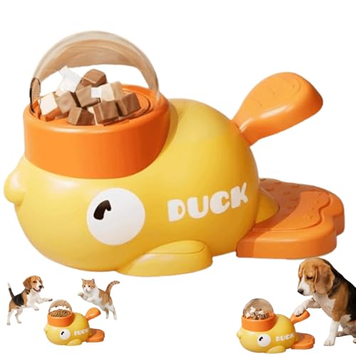 fuzzibud Cat Treat Toy Duckie Puzzle Cat Feeder Interactive Dog Toys Food Puzzle Slow Feeder Cat Treat Dispenser Toy Duck-Shaped Enrichment Toy for Small Medium Dogs and Cats (Yellow)